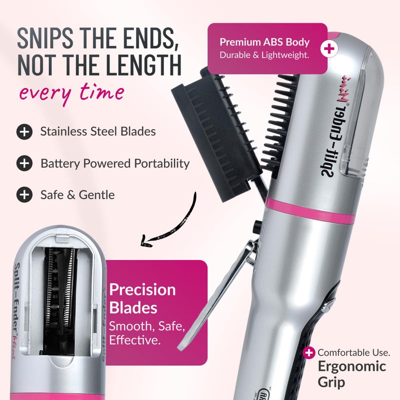 Split ender Split-Ender Mini - The Original Cordless Split End Hair Trimmer Automatic 3 AAA Battery Home Care Clipper 2-in-1 for Dry Damaged Splitting Broken Brittle Straight Curly Frizzy Beauty Styling - Pink - Image 4